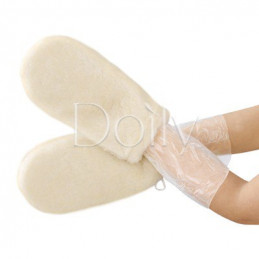 Opakovaně použitelné rukavice pro parafinovou terapii Doily® (1 pár/balení) z umělé kožešiny - krémová
