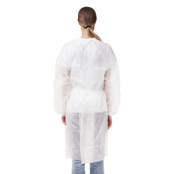 Jednorázový plášť se zavazováním vzadu, bíly, rukáv s gumou, 110 cm